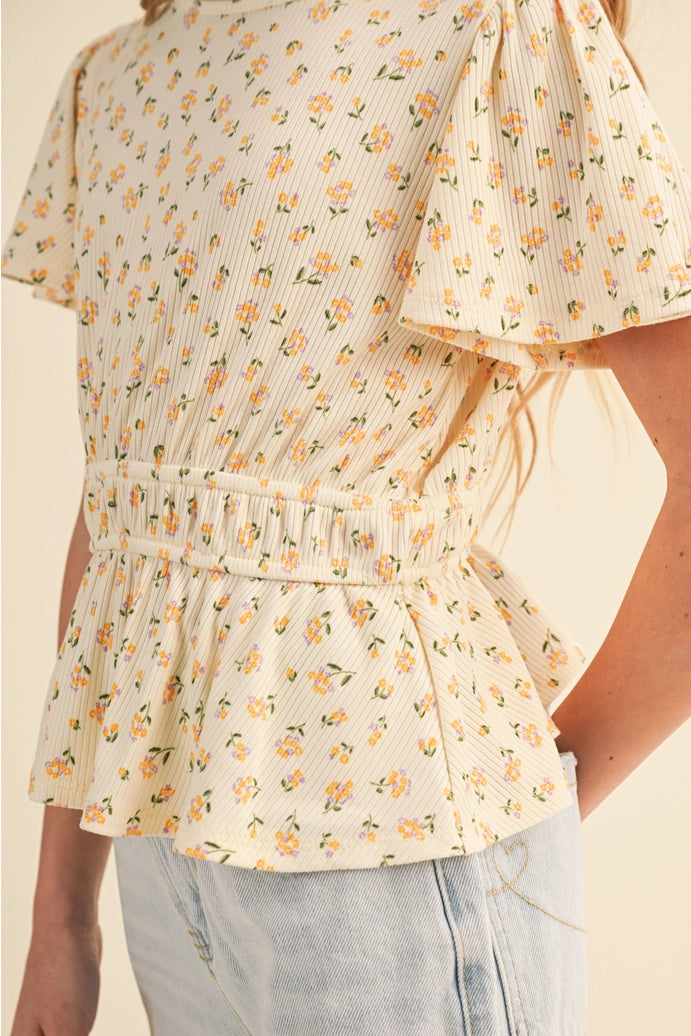 Round Neck Flutter Slv Peplum