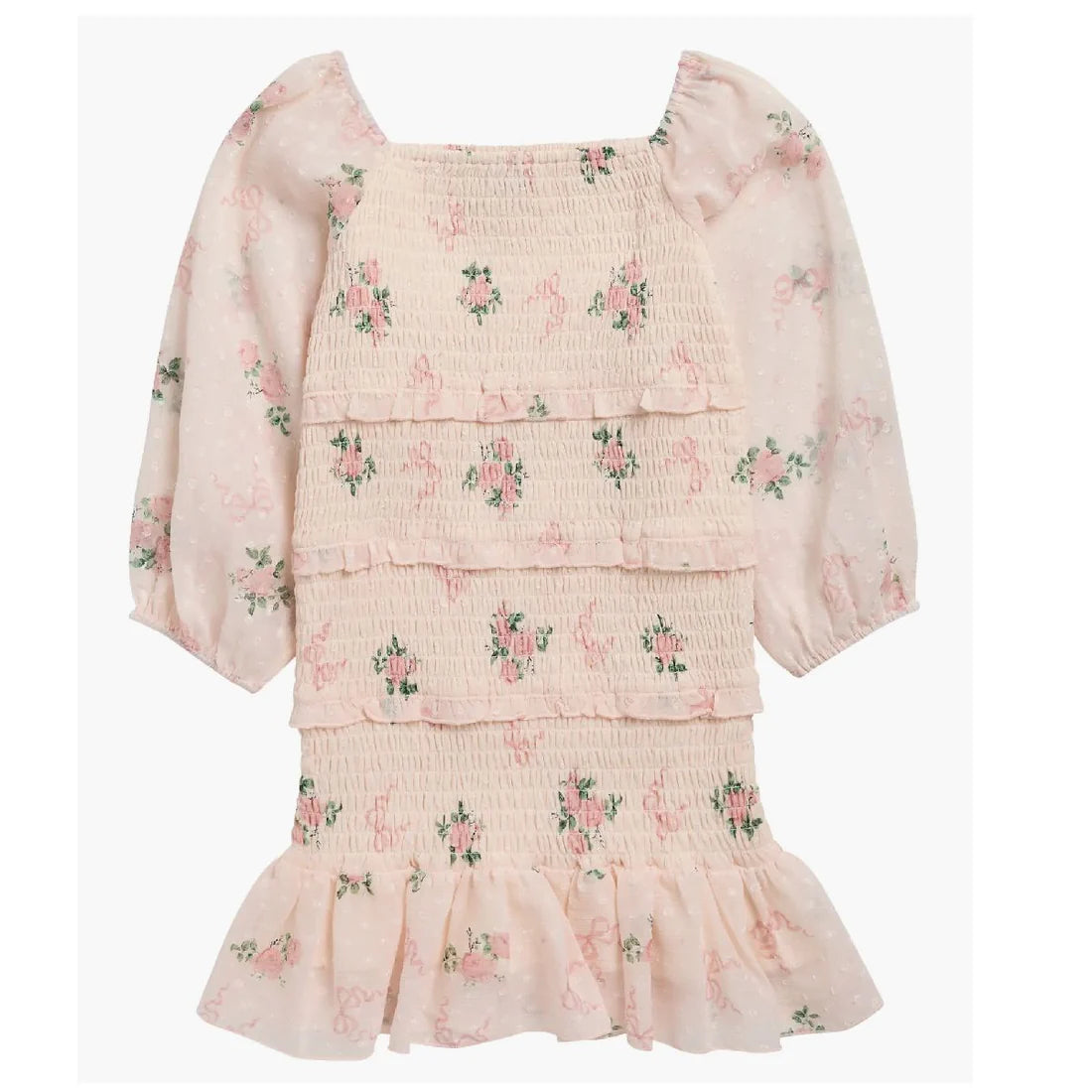 Pink- Smocked Long Sleeve Dress