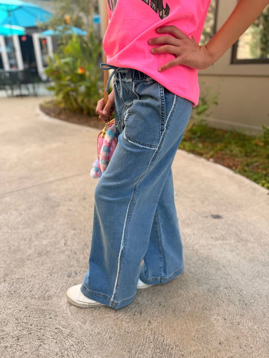 Drawstring Wide Leg w/ Fray Hem