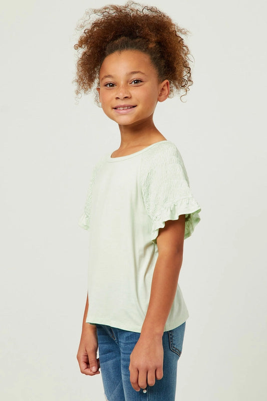 Smocked Shoulder Ruffle Sleeve Top
