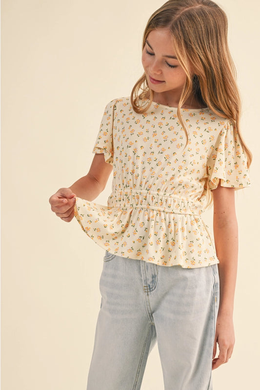 Round Neck Flutter Slv Peplum