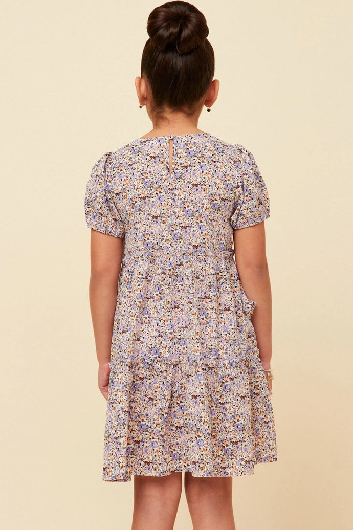 Ditsy Floral Tiered Puff Sleeve V Neck Dress