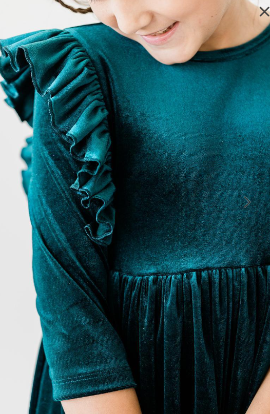 Ruffle Velvet Dress - Teal