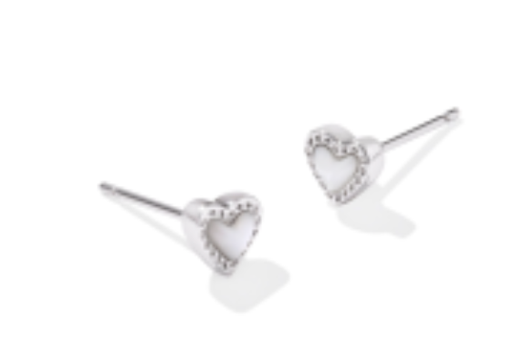 MINI ARI HEART STUD EAR RHOD IVORY MOP