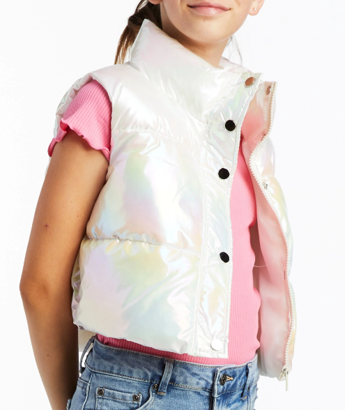 Moonlight Cropped Puffer Vest - Opal