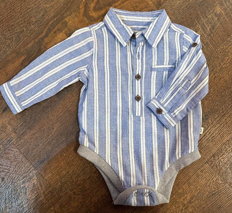 Jasper Woven Onesie- Blue/White Striped