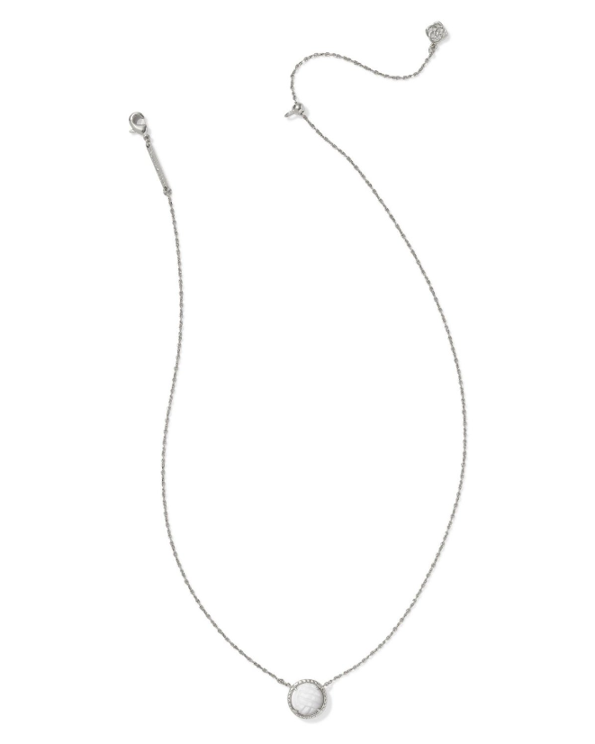 VOLLEYBALL SHORT PENDANT NECKLACE SILVER WHITE MOTHER OF PEARL