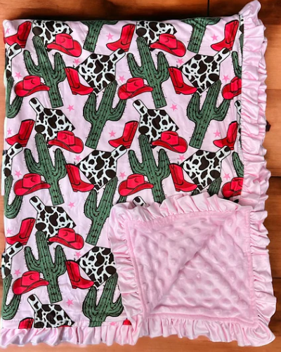 Red Cowgirl & Cactus Blanket