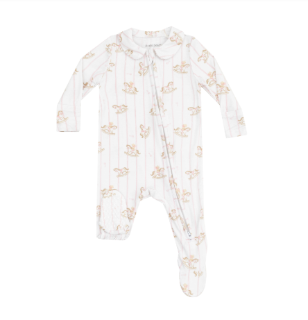 Vintage Horse 2 Way Zipper Footie- Pink