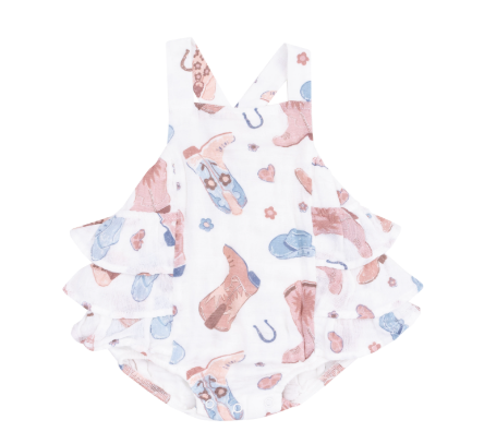 Cowgirl Boots Ruffle Sunsuit- Pink