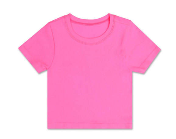 Bright Pink Ribbed Short Sleeve Top