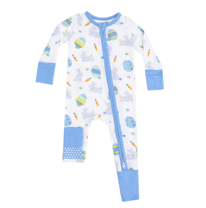 Easter Bunnies 2 Way Zipper Romper- Blue