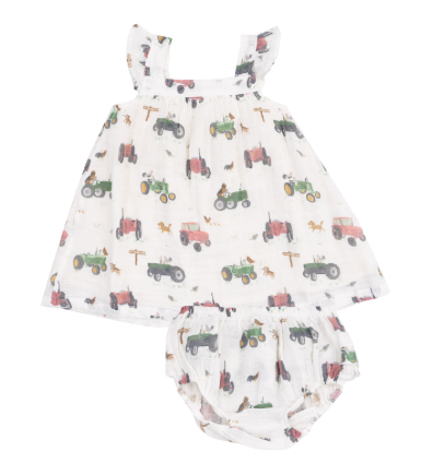 Tractor Friends Sundress + Diaper Cover- Pink