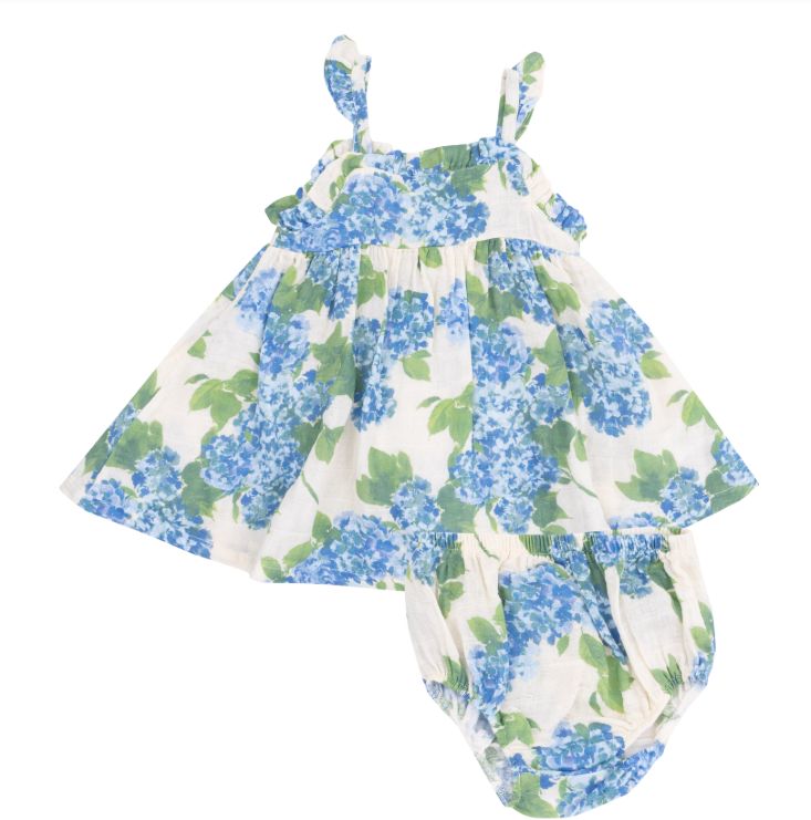 Ruffle Sundress + Diaper Cover- Watercolor Hydrangeas