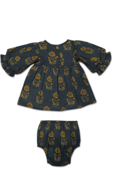 Rasa Quarter Bubble Sleeve Dress - Moss Green