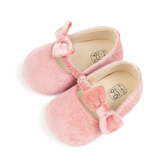 Baby Bow Velvet Slip On Flats - Pink
