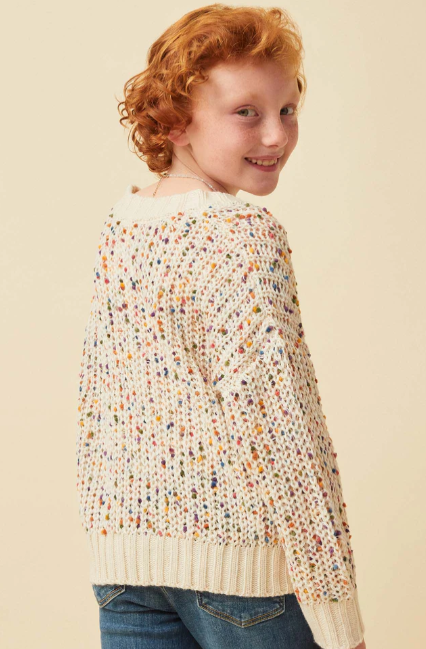 Bev Confetti Knit Buttoned Cardigan - Ivory Mix