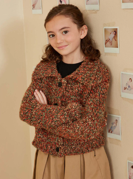 Sammy Collared Multicolored Yarn Buttoned Cardigan - Brown Mix