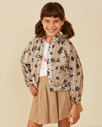 Clarie Floral Twill Puff Sleeve Jacket - Mocha