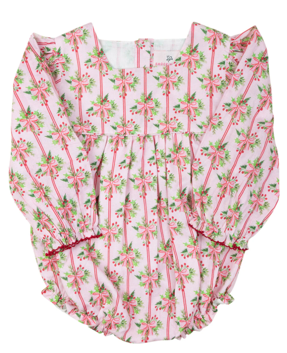 Bow Striped Bubble Onesie-Pink/Green