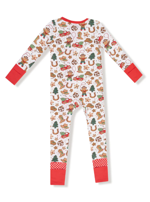 Cowboy Christmas 2 Way Zipper Romper - Cream/Red