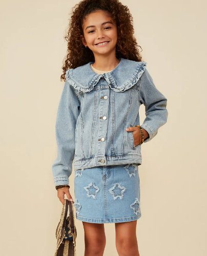 Kelli Exaggerated Ruffle Collar Denim Jacket