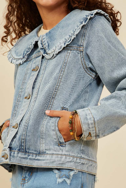 Kelli Exaggerated Ruffle Collar Denim Jacket