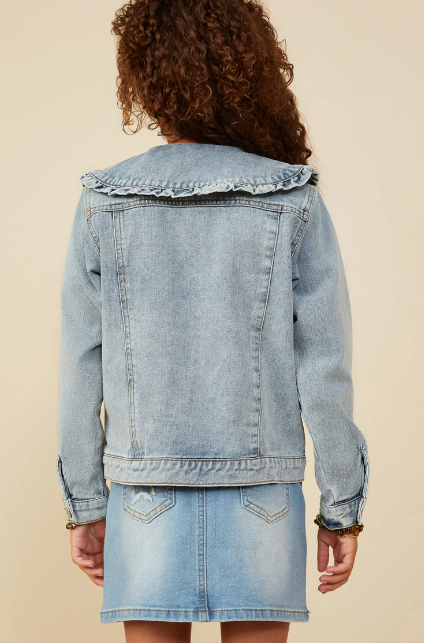 Kelli Exaggerated Ruffle Collar Denim Jacket