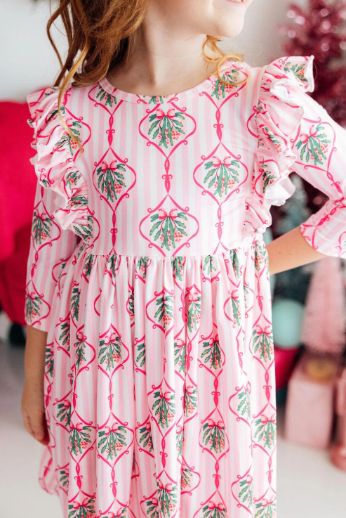 Merry Mistletoe 3/4 Sleeve Ruffle Twirl Dress