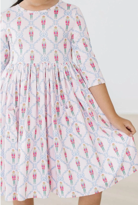 Nutcracker 3/4 Sleeve Dress-Pink