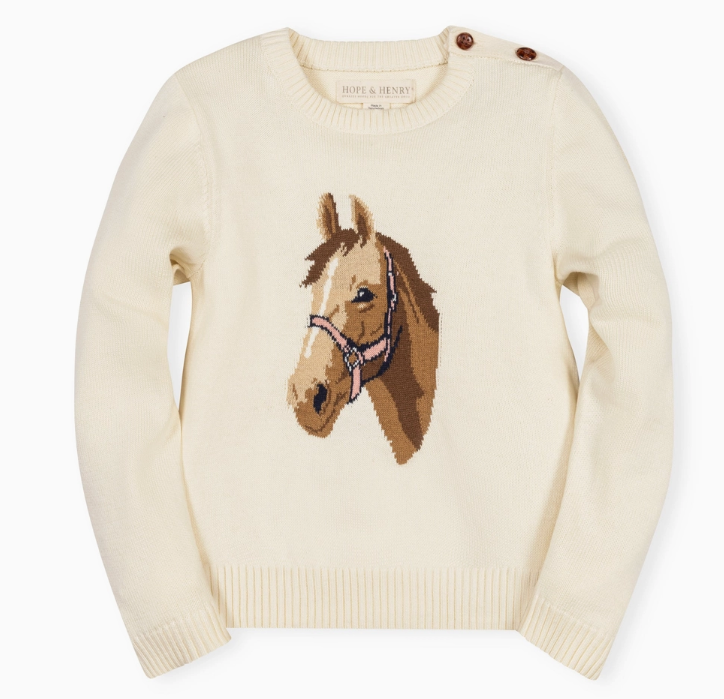 Organic Horse Intarsia Horse Sweater- Ivory