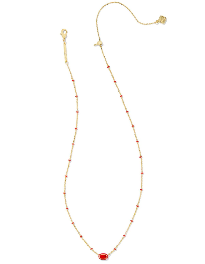 MINI ELISA ENAMEL FRAME SHORT PENDANT NECKLACE GOLD RED ILLUSION
