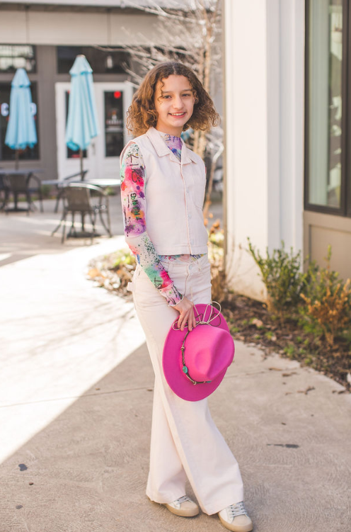 Simona Denim Button Vest - Primrose Pink