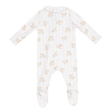 Vintage Horse 2 Way Zipper Footie- Pink