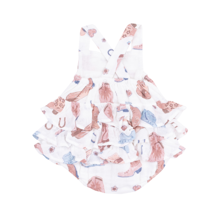 Cowgirl Boots Ruffle Sunsuit- Pink