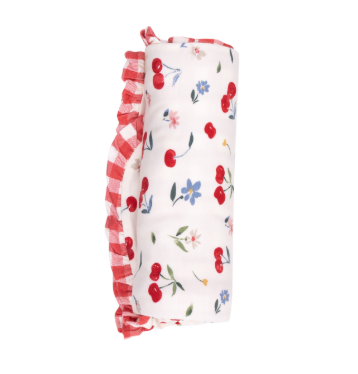 Burp Cloth- Watercolor Cherries+Ruffle