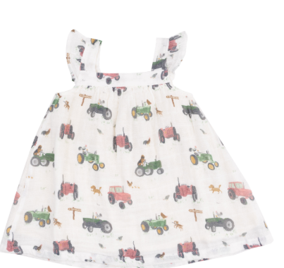 Tractor Friends Sundress + Diaper Cover- Pink