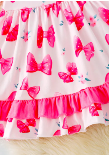 Amy Coquette Bow Ruffle Dress- Hot Pink