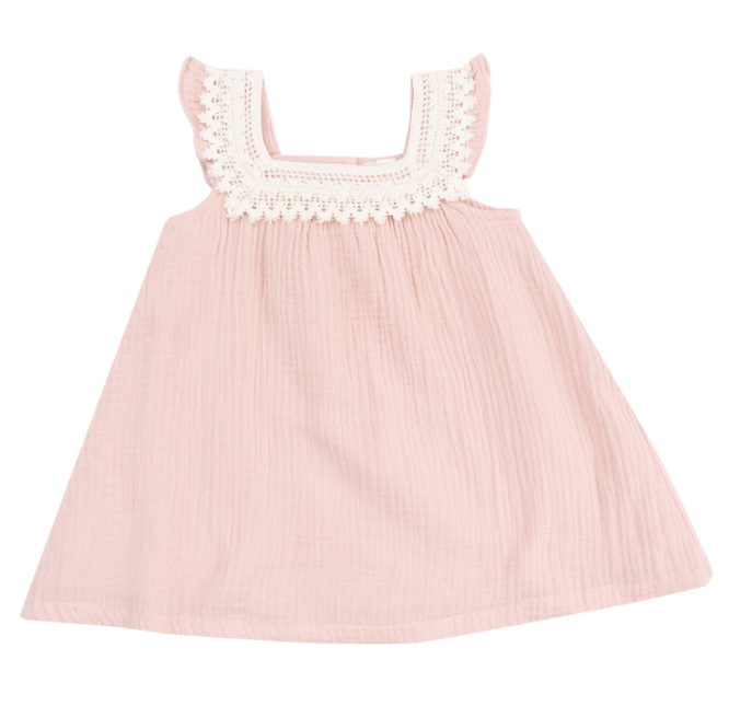 Muslin Heart Crochet Sundress- Rose