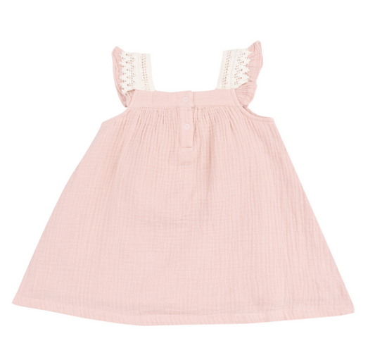 Muslin Heart Crochet Sundress- Rose