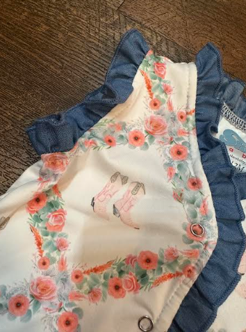 Floral Boot Denim Onesie - Pink