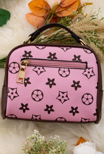 Pink W/ Brown Trim Satchel Crossbody