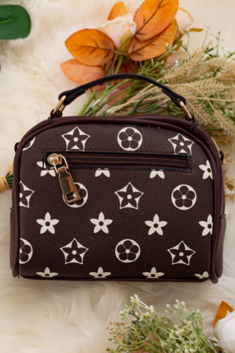 Brown/Maroon Star Printed Satchel Crossbody