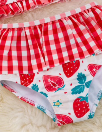 Strawberry Plaid Swim Set