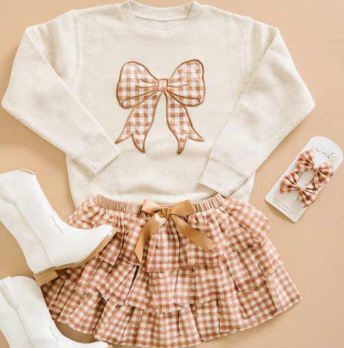 Girls Gingham Bow Patch Sweatshirt