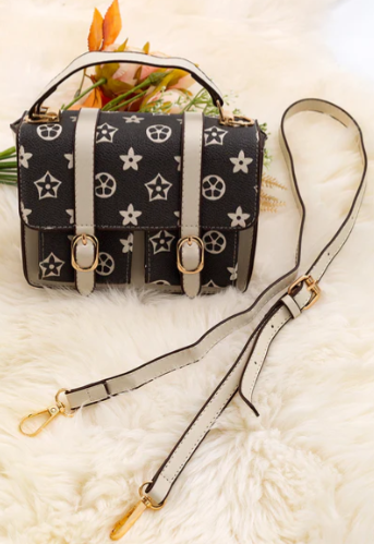 Black/Tan Double Pocket Crossbody