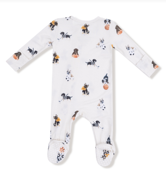 2 Way Zipper Footie- Sporty Puppies