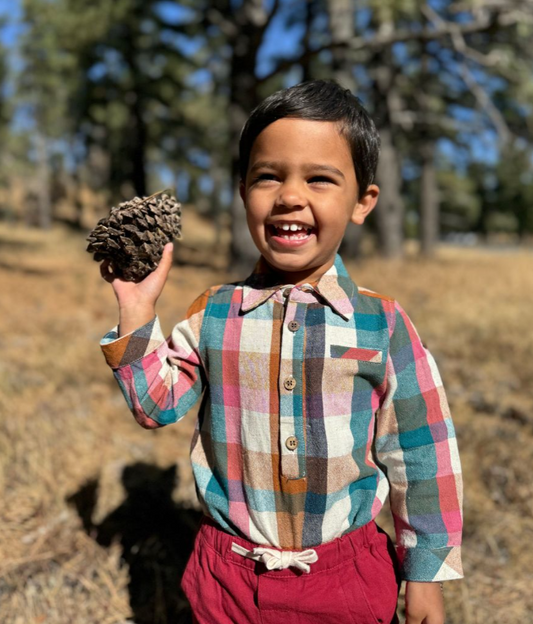 Jasper Woven Onesie- Rust Madras