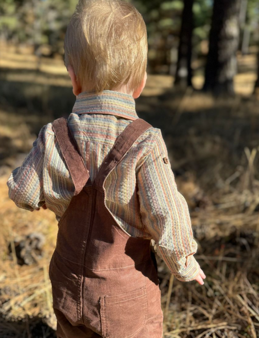 Jasper Woven Onesie- Brown Multi Stripe