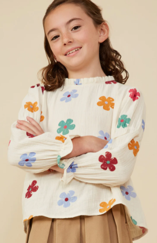 Hallie Floral Gauze Top- Cream